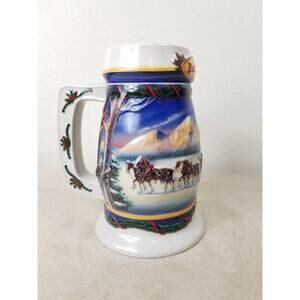 Budweiser Beer Stein Mug Holiday in the Mountains 2000 Handcrafted 7" Brazil